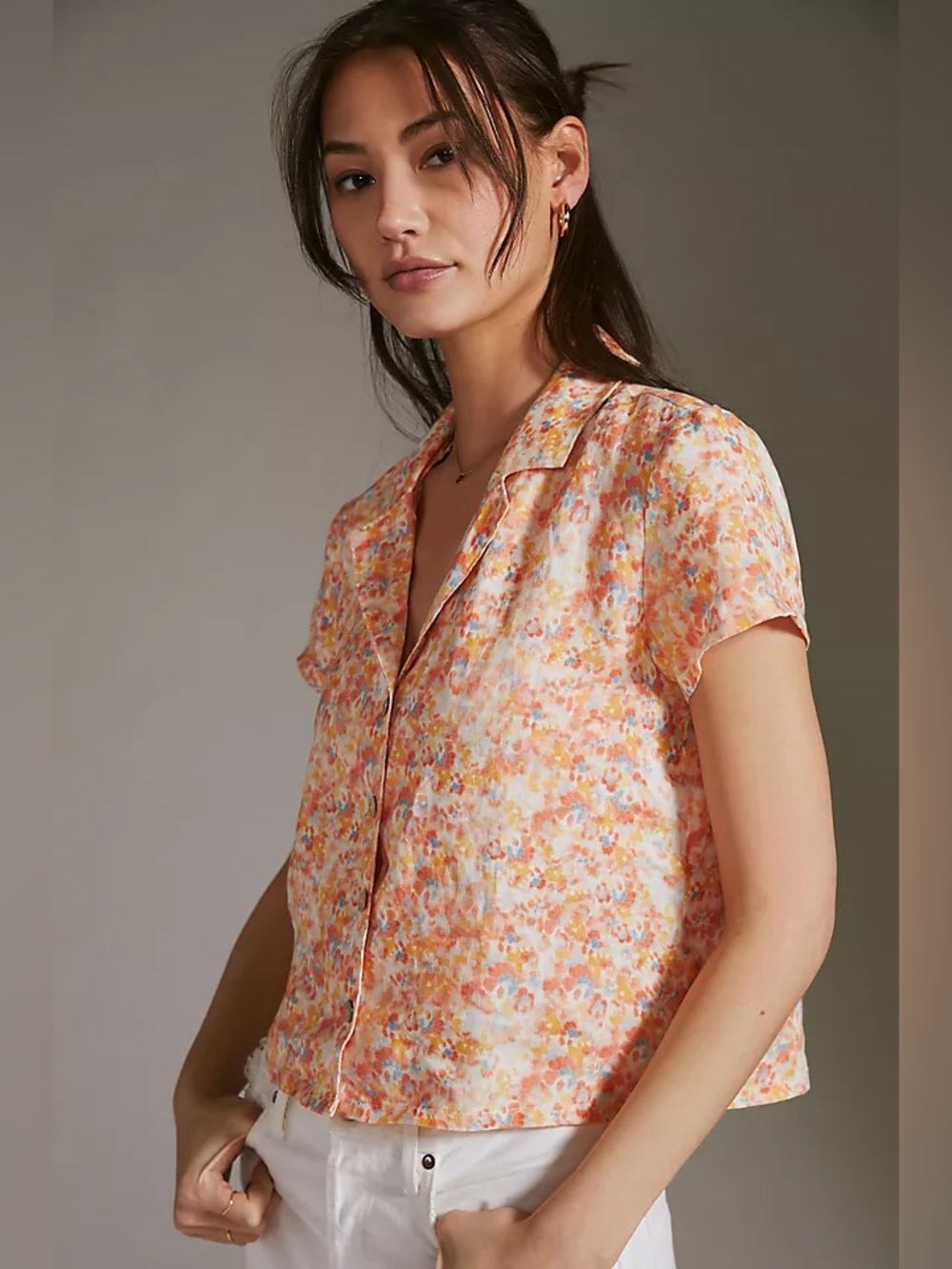 Cloth & Stone Anthropologie Boxy 100% Linen Surf Shirt Medium